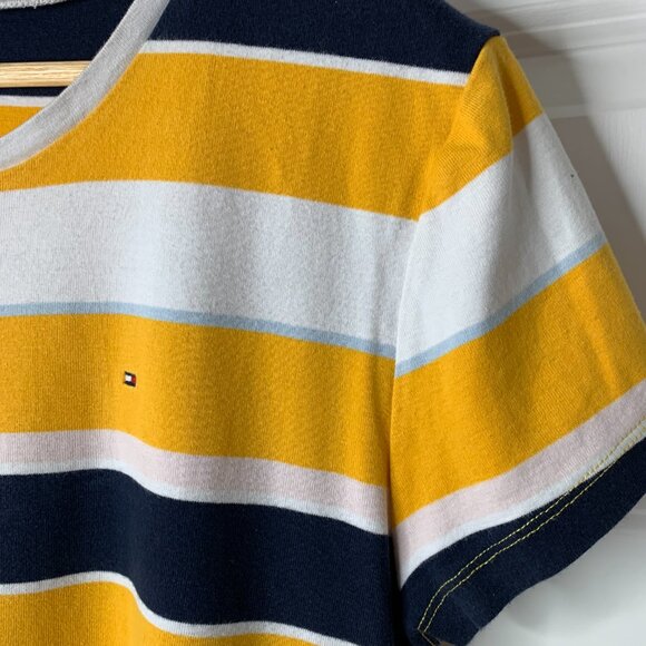 Tommy Hilfiger Women’s XXL Yellow, Blue, White 100% Cotton Striped Crew Neck Tee - Picture 4 of 12